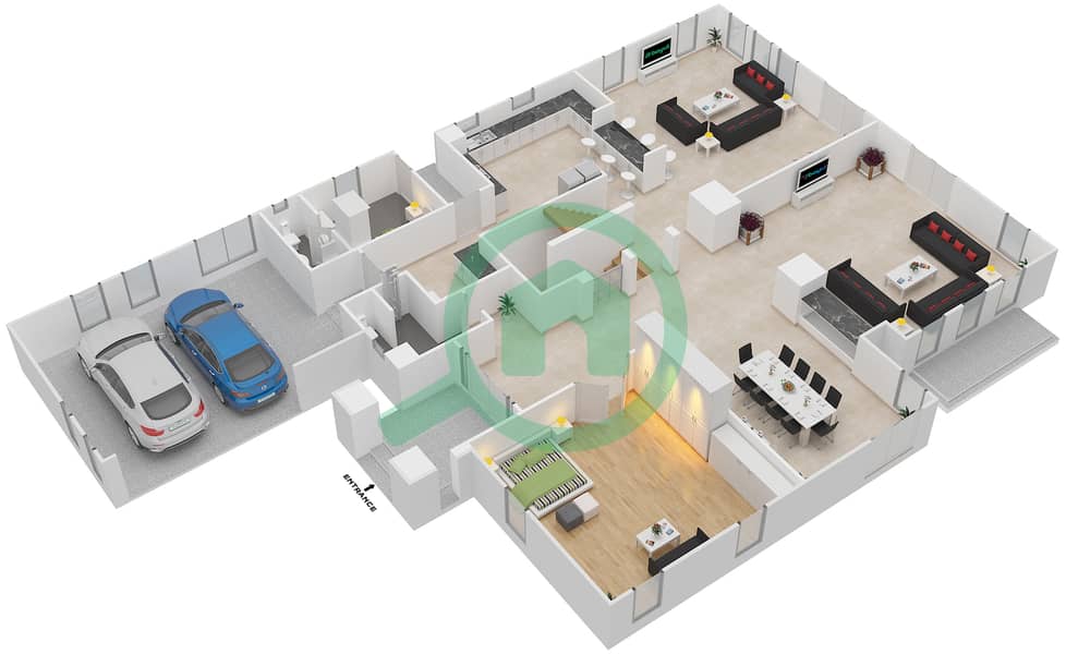 المخططات الطابقية لتصميم النموذج INVERNO فیلا 5 غرف نوم - ذا سانديالز Ground Floor interactive3D