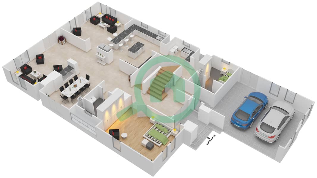 المخططات الطابقية لتصميم النموذج NATURA فیلا 5 غرف نوم - ذا سانديالز Ground Floor interactive3D