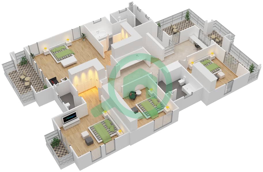 المخططات الطابقية لتصميم النموذج NATURA فیلا 5 غرف نوم - ذا سانديالز First Floor interactive3D