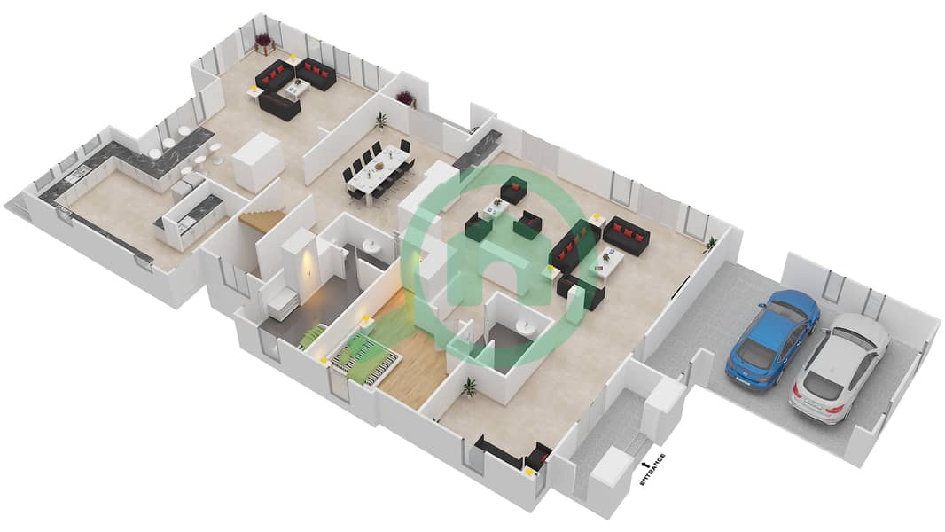 المخططات الطابقية لتصميم النموذج RADURA فیلا 5 غرف نوم - ذا سانديالز Ground Floor interactive3D