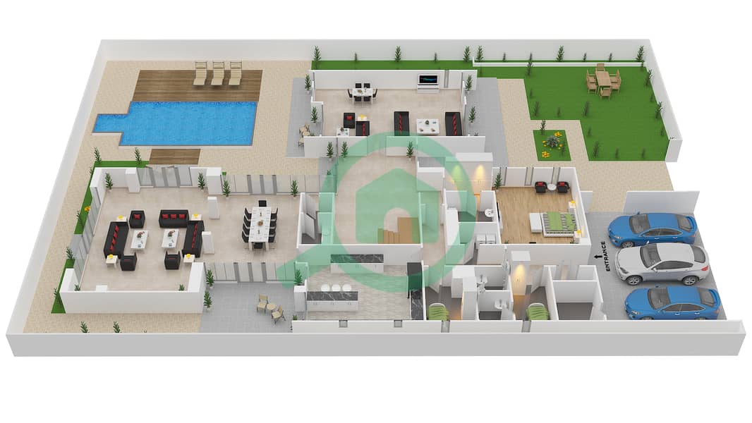 المخططات الطابقية لتصميم النموذج 1 فیلا 6 غرف نوم - فلل رويال مارينا Ground Floor interactive3D
