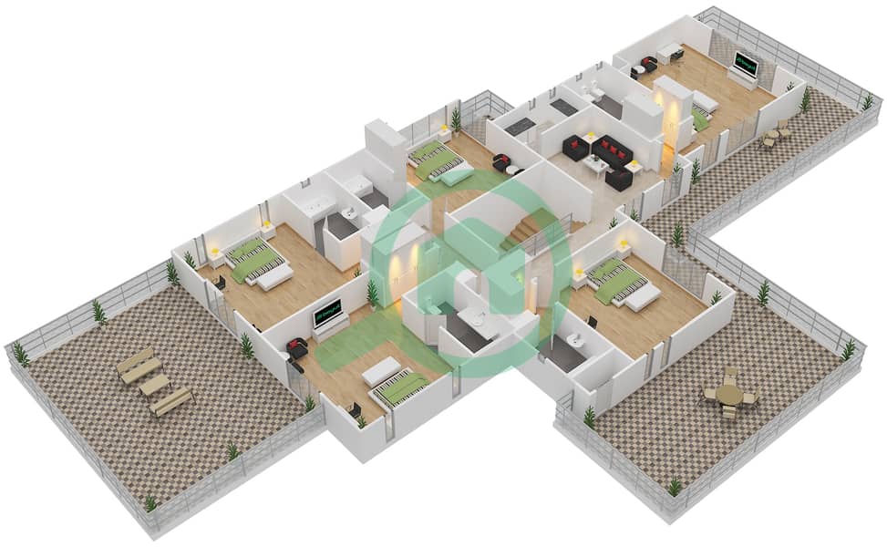 المخططات الطابقية لتصميم النموذج 1 فیلا 6 غرف نوم - فلل رويال مارينا First Floor interactive3D