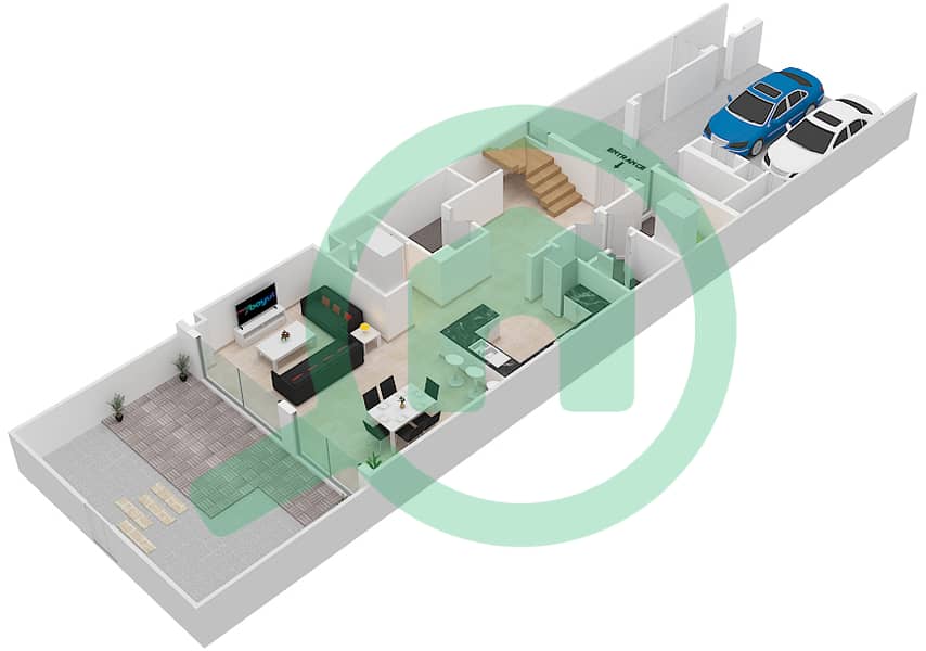 المخططات الطابقية لتصميم النموذج F فیلا 2 غرفة نوم - فلل ماربيا Ground Floor interactive3D
