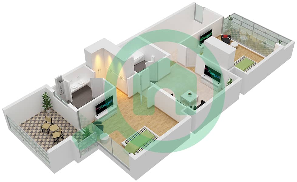 المخططات الطابقية لتصميم النموذج F فیلا 2 غرفة نوم - فلل ماربيا First Floor interactive3D