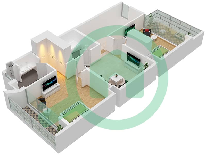 المخططات الطابقية لتصميم النموذج G فیلا 2 غرفة نوم - فلل ماربيا First Floor interactive3D