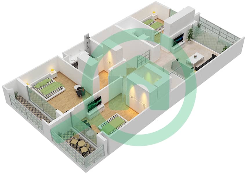 المخططات الطابقية لتصميم النموذج C1 فیلا 3 غرف نوم - فلل ماربيا First Floor interactive3D