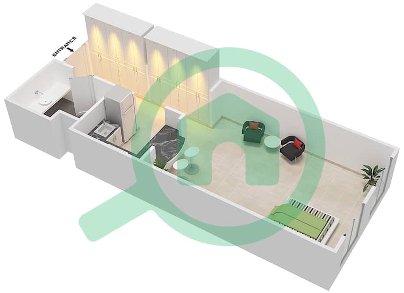 现代风格区 - 单身公寓类型C戶型图 interactive3D