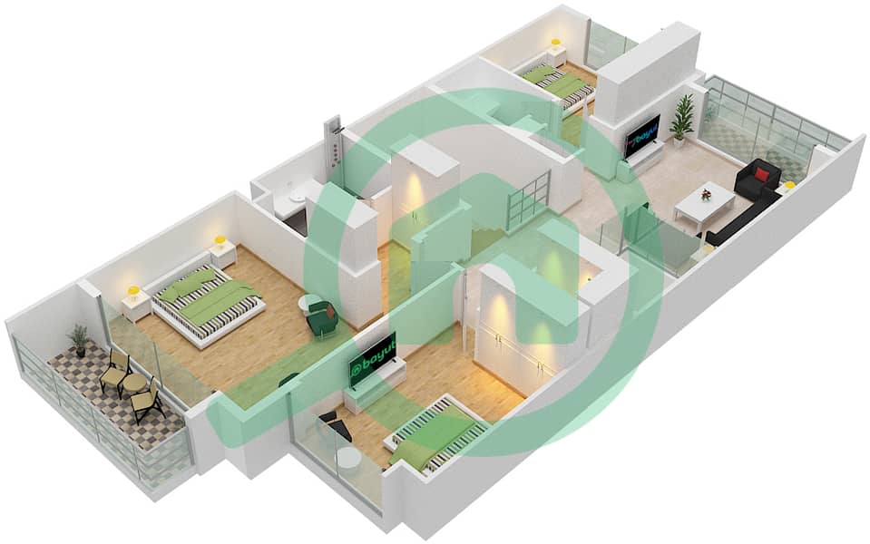 Marbella Villas - 3 Bedroom Villa Type G1 Floor plan First Floor interactive3D
