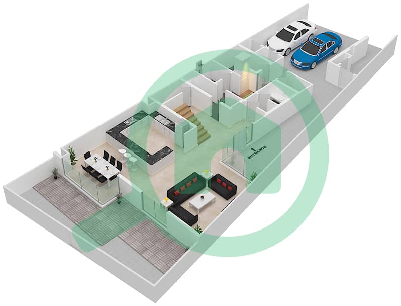 المخططات الطابقية لتصميم النموذج H فیلا 3 غرف نوم - فلل ماربيا Ground Floor interactive3D