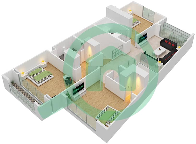 المخططات الطابقية لتصميم النموذج H فیلا 3 غرف نوم - فلل ماربيا First Floor interactive3D