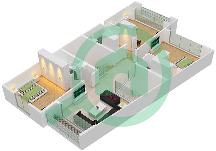المخططات الطابقية لتصميم النموذج I فیلا 3 غرف نوم - فلل ماربيا First Floor interactive3D