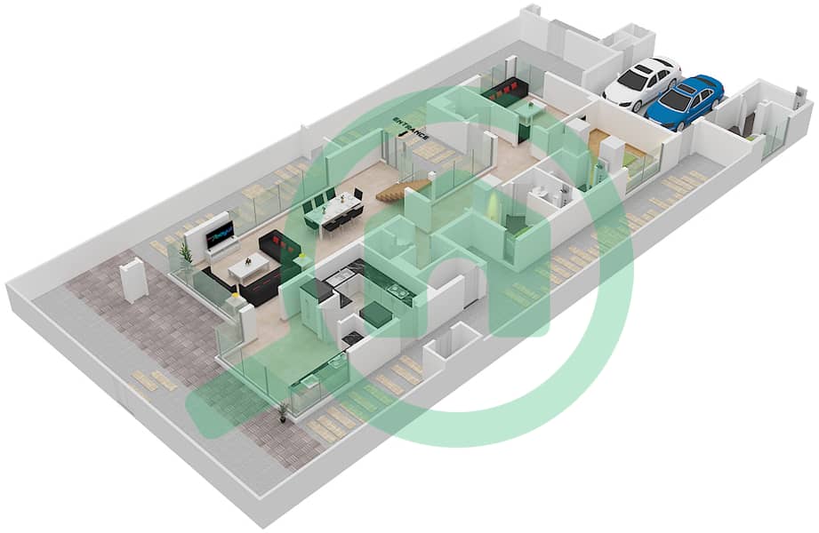 المخططات الطابقية لتصميم النموذج A2 فیلا 4 غرف نوم - فلل ماربيا Ground Floor interactive3D