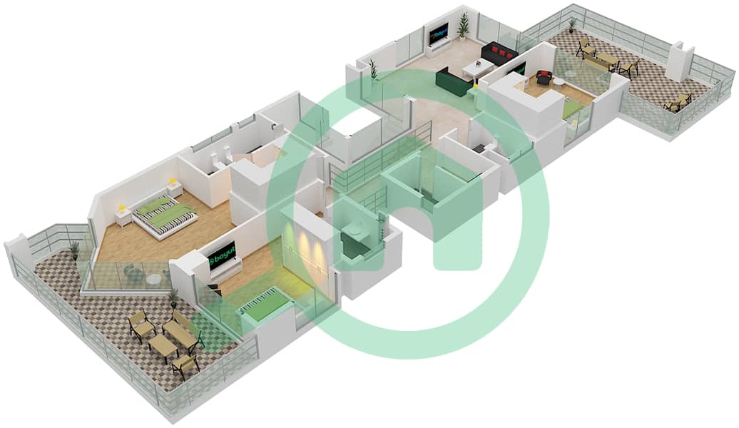 المخططات الطابقية لتصميم النموذج A2 فیلا 4 غرف نوم - فلل ماربيا First Floor interactive3D