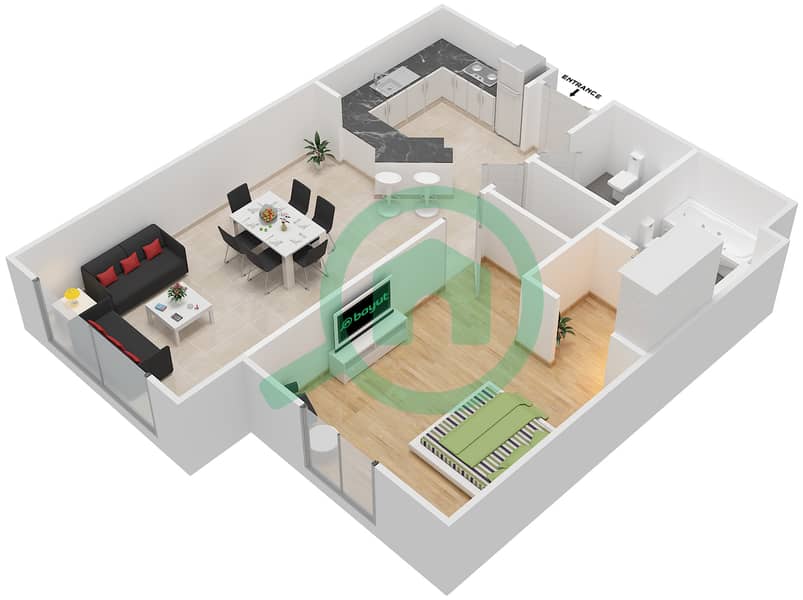 Mediterranean - 1 Bedroom Apartment Type V Floor plan First Floor interactive3D
