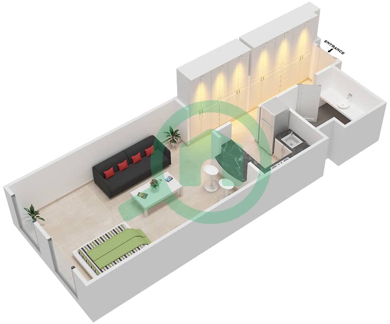 地中海公馆 - 单身公寓类型U戶型图 First Floor interactive3D
