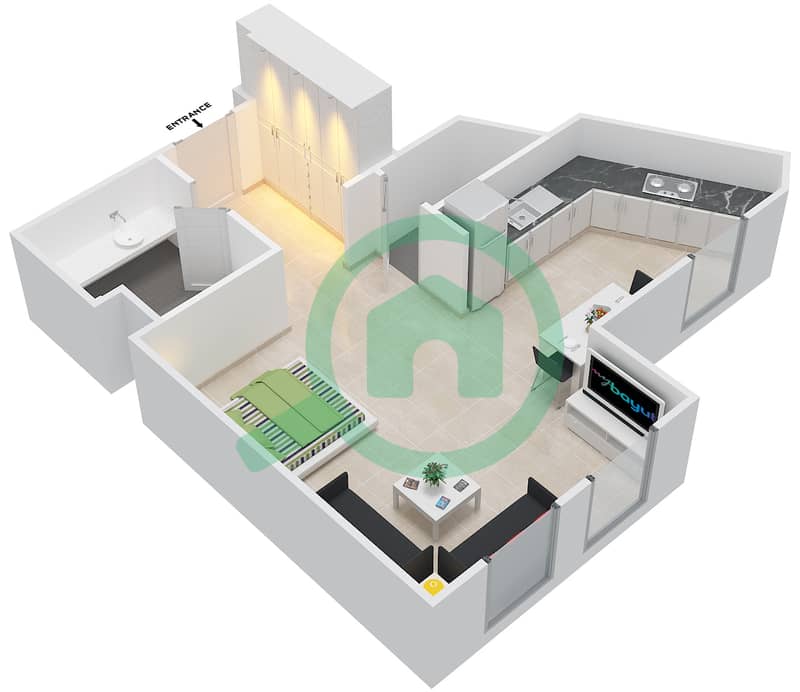 Медитерраниан - Апартамент Студия планировка Тип V First Floor interactive3D