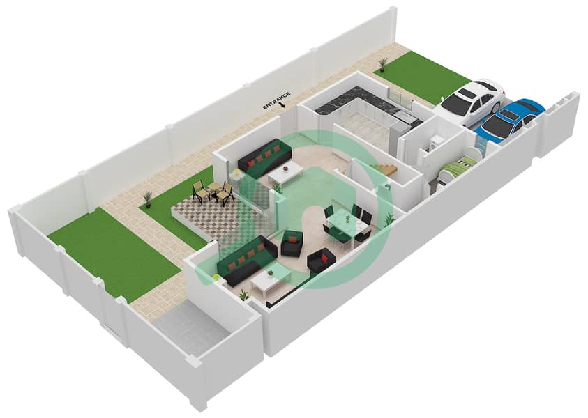夏尔迦可持续发展城 - 3 卧室别墅类型／单位D戶型图 Ground Floor interactive3D