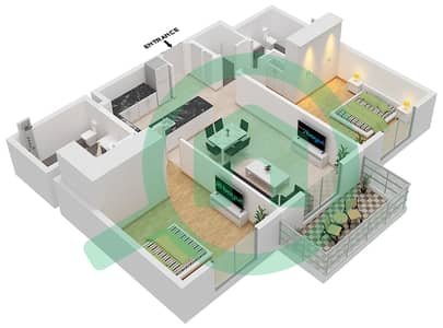 المخططات الطابقية لتصميم النموذج A شقة 2 غرفة نوم - إيتون بليس