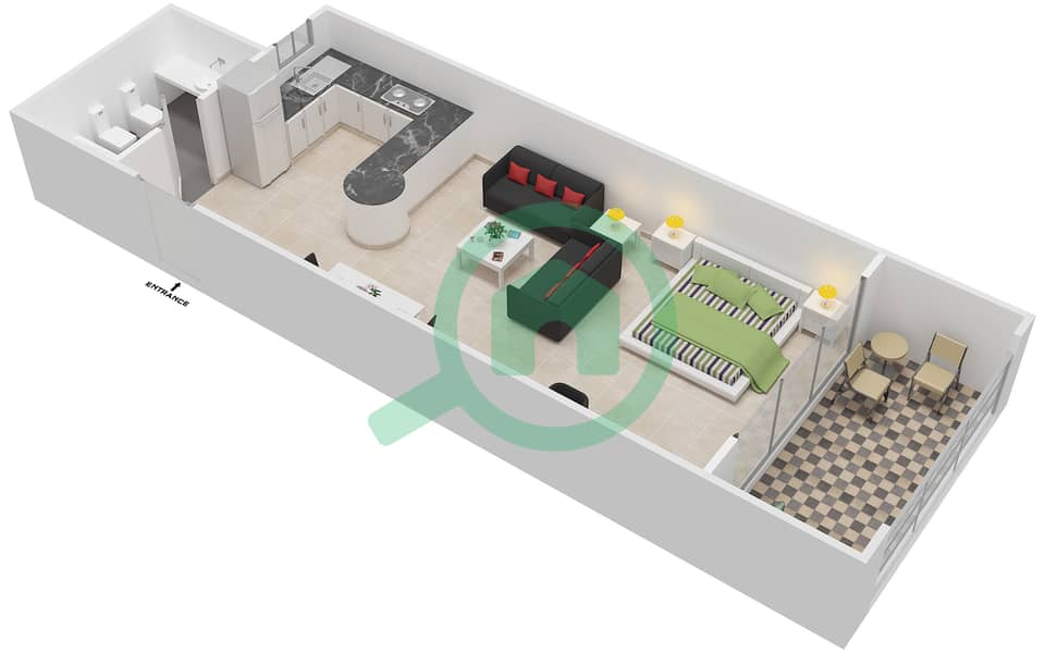 Al Hamra Village Golf Apartments - Studio Apartment Type C Floor plan interactive3D
