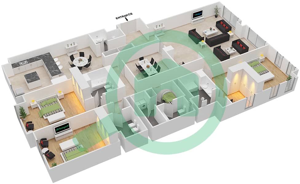 المخططات الطابقية لتصميم النموذج 3H شقة 3 غرف نوم - لايمستون هاوس interactive3D