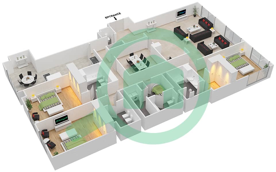 المخططات الطابقية لتصميم النموذج 3Q شقة 3 غرف نوم - لايمستون هاوس interactive3D