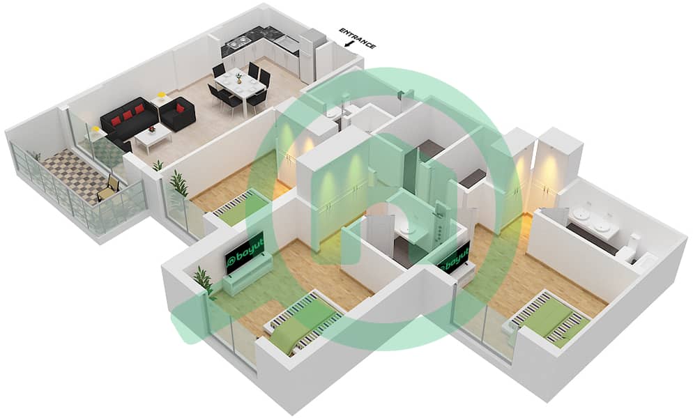 Rawda Apartments 2 - 3 Bedroom Apartment Type/unit A/3 Floor plan interactive3D