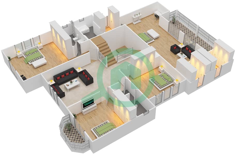 Центро - Вилла 5 Cпальни планировка Тип 1 First Floor interactive3D