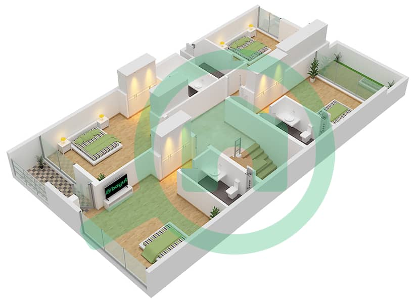 المخططات الطابقية لتصميم النموذج B فیلا 4 غرف نوم - مساكن مسار First Floor interactive3D
