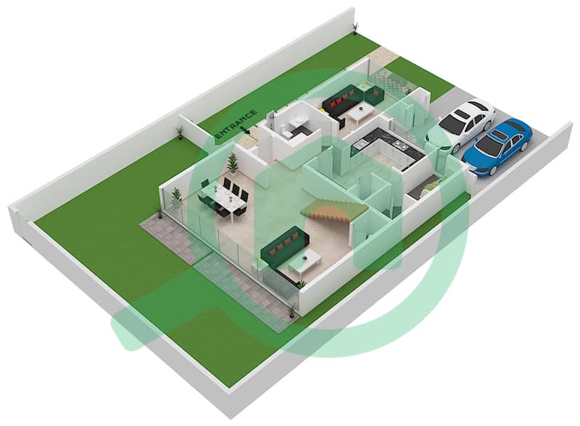 المخططات الطابقية لتصميم النموذج B فیلا 4 غرف نوم - مساكن مسار Ground Floor interactive3D