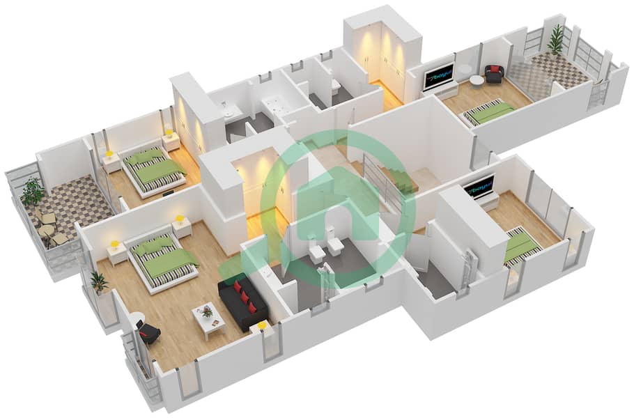 المخططات الطابقية لتصميم النموذج AGUSTA فیلا 4 غرف نوم - فليم تري ريدج First Floor interactive3D