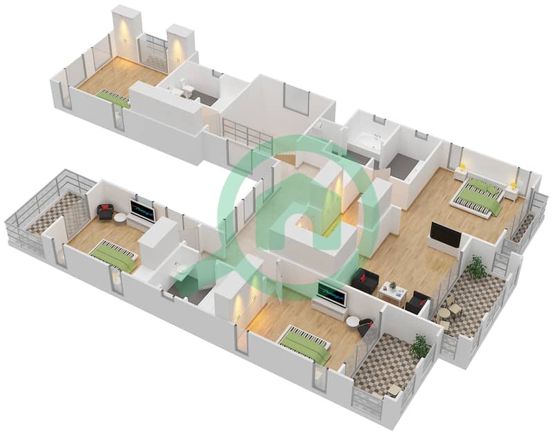 Флейм Три Ридж - Вилла 4 Cпальни планировка Тип INVERNESS First Floor interactive3D