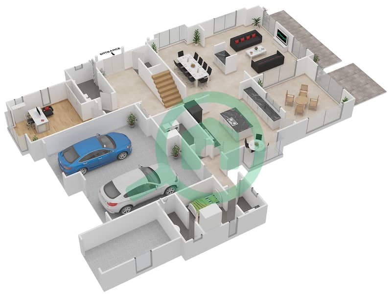 المخططات الطابقية لتصميم النموذج PORTRUSH فیلا 4 غرف نوم - فليم تري ريدج Ground Floor interactive3D