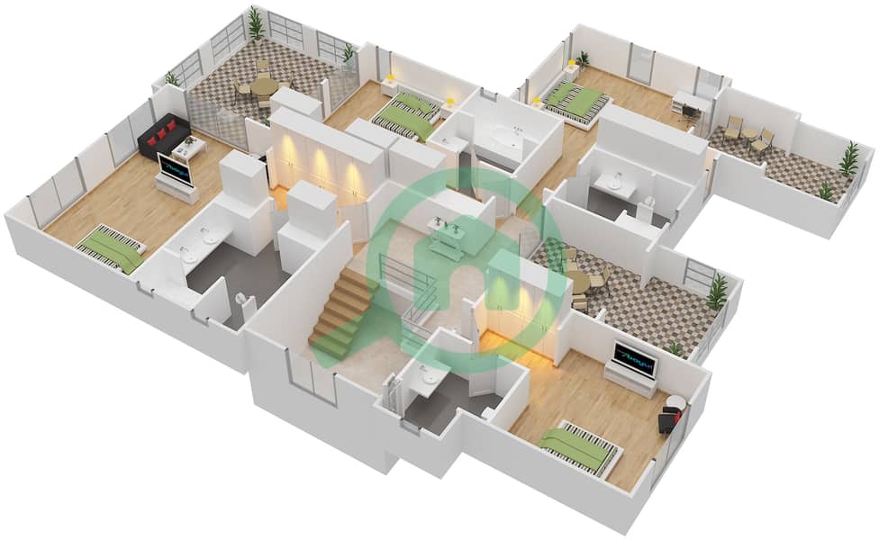 المخططات الطابقية لتصميم النموذج PORTRUSH فیلا 4 غرف نوم - فليم تري ريدج First Floor interactive3D