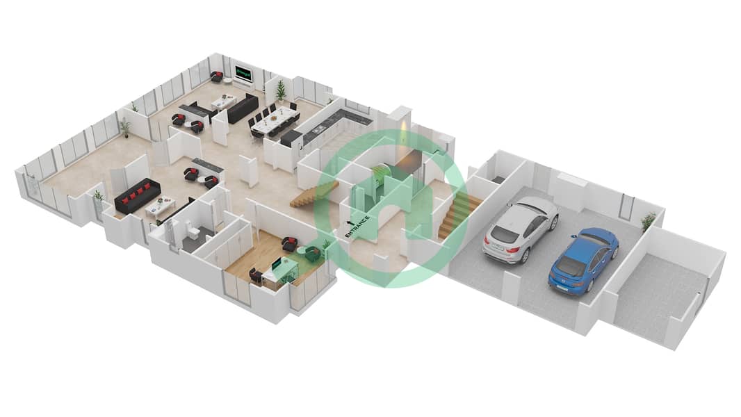 المخططات الطابقية لتصميم النموذج SAHALEE فیلا 4 غرف نوم - فليم تري ريدج Ground Floor interactive3D