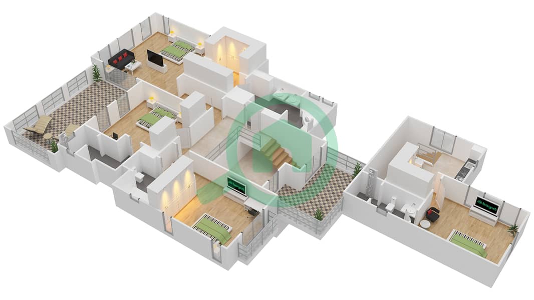 المخططات الطابقية لتصميم النموذج SAHALEE فیلا 4 غرف نوم - فليم تري ريدج First Floor interactive3D