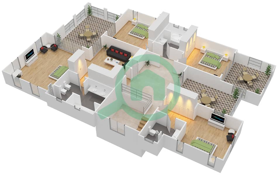 Флейм Три Ридж - Вилла 4 Cпальни планировка Тип TURNBERRY First Floor interactive3D