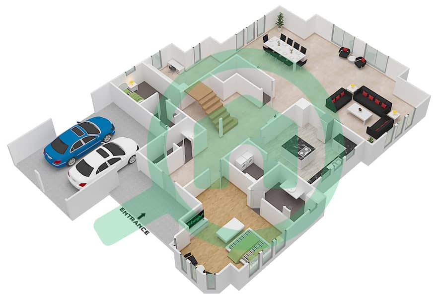 المخططات الطابقية لتصميم النموذج 1 فیلا 5 غرف نوم - ذا سنترو Ground Floor interactive3D