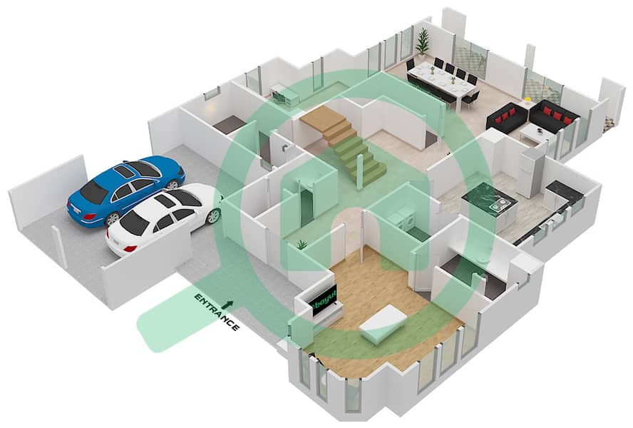 المخططات الطابقية لتصميم النموذج 2 فیلا 5 غرف نوم - ذا سنترو Ground Floor interactive3D