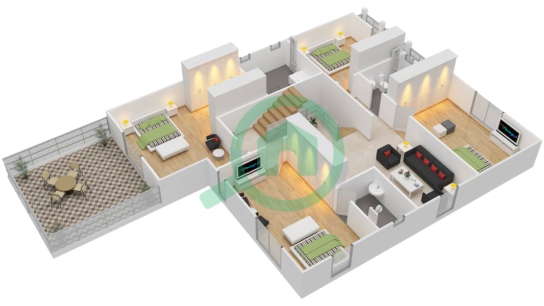 Центро - Вилла 5 Cпальни планировка Тип 3 First Floor interactive3D
