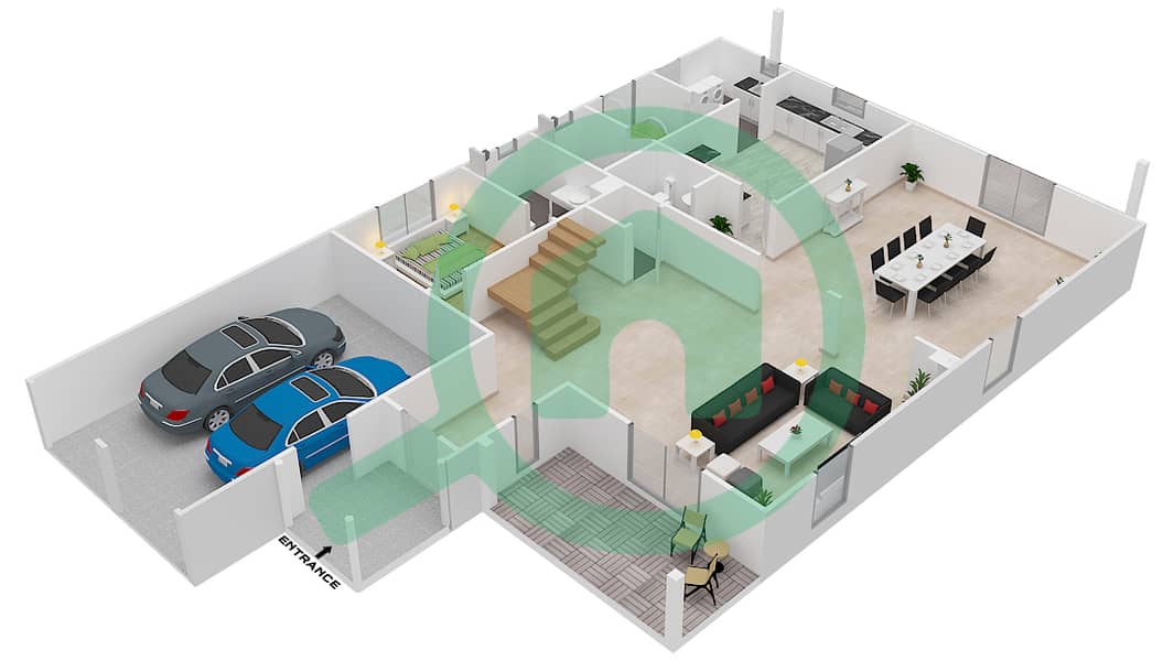 المخططات الطابقية لتصميم النموذج 3 فیلا 5 غرف نوم - ذا سنترو Ground Floor interactive3D