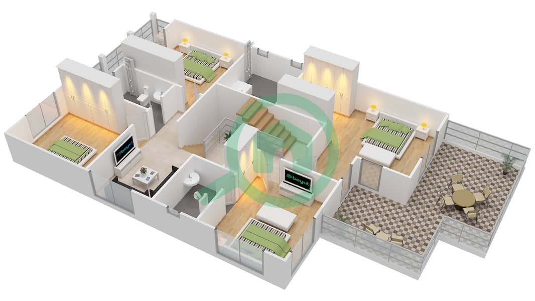 المخططات الطابقية لتصميم النموذج 4 فیلا 5 غرف نوم - ذا سنترو First Floor interactive3D