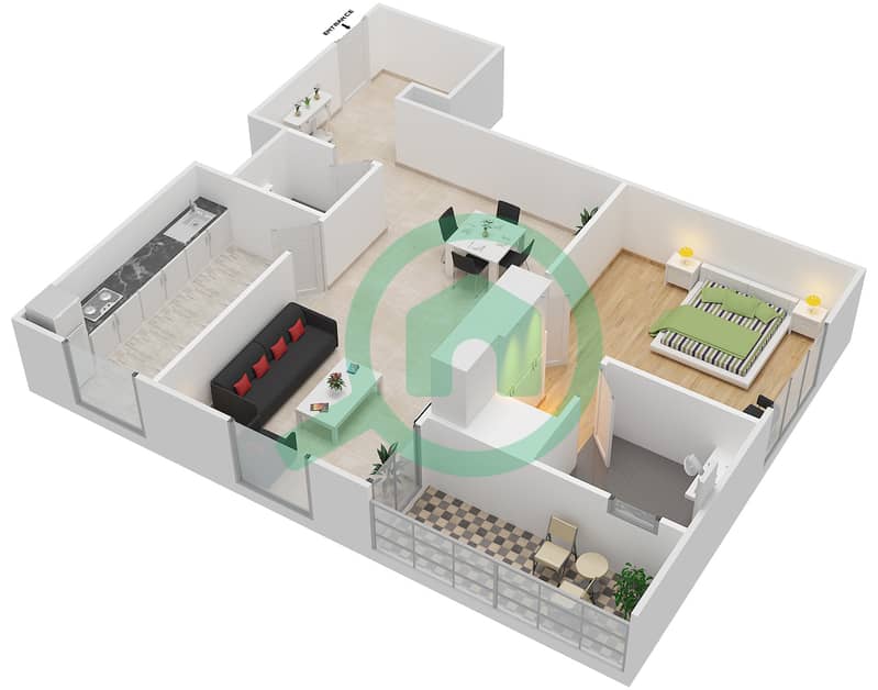 阿福纳1号楼 - 1 卧室公寓类型／单位A/4,7戶型图 Floor 2-8 interactive3D