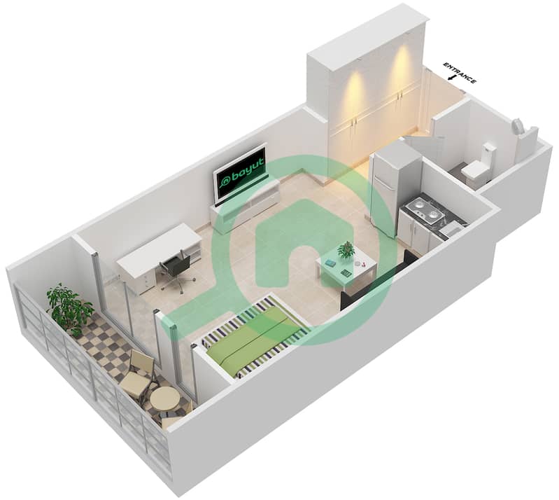 المخططات الطابقية لتصميم النموذج / الوحدة B/5,8 شقة استوديو - أفنان 1 Floor 9-16 interactive3D