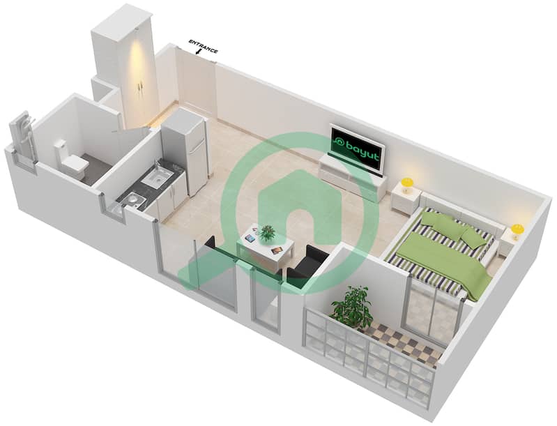 المخططات الطابقية لتصميم النموذج / الوحدة F/1,12 شقة استوديو - أفنان 1 Floor 10-16 interactive3D