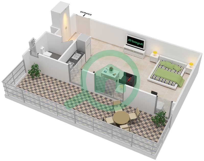 المخططات الطابقية لتصميم النموذج / الوحدة D/1,12 شقة استوديو - أفنان 1 Floor 9 interactive3D
