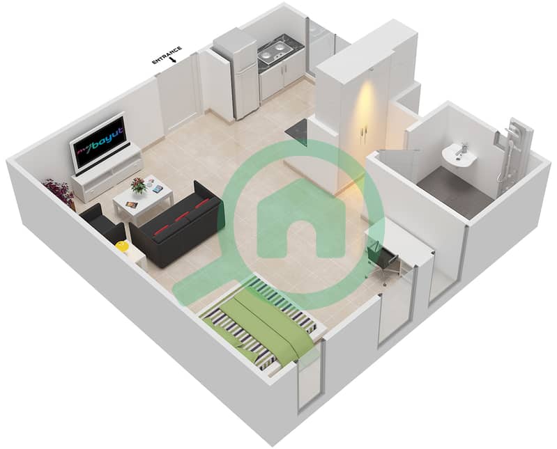 المخططات الطابقية لتصميم النموذج / الوحدة A/7 شقة استوديو - أفنان 1 Floor 1 interactive3D