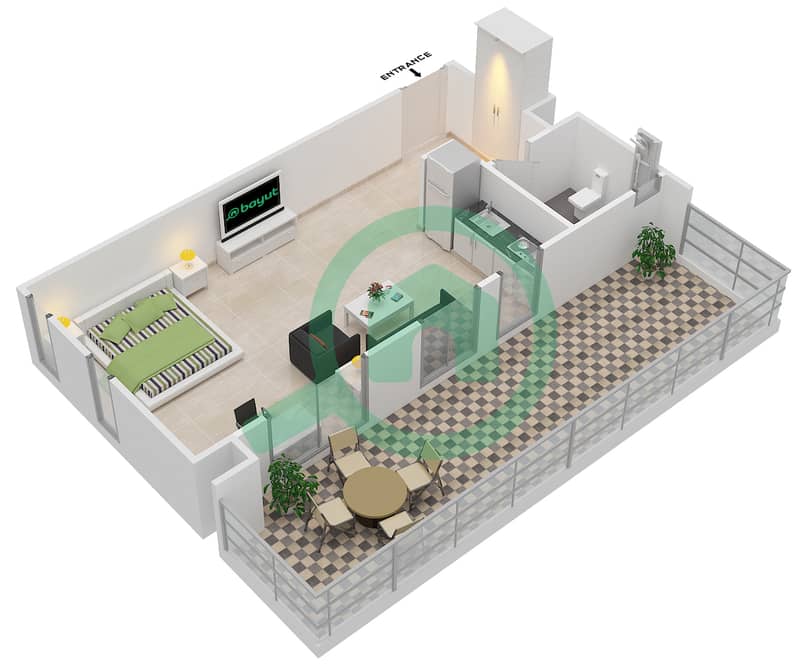 Afnan 1 - Studio Apartment Type/unit E/2,11 Floor plan Floor 9 interactive3D