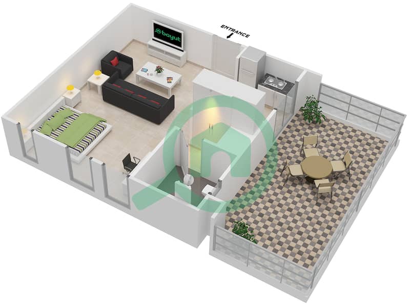 Афнан 3 - Апартамент Студия планировка Тип/мера H/7 Floor 1 interactive3D