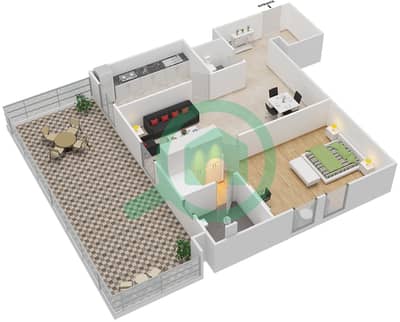 المخططات الطابقية لتصميم النموذج / الوحدة F/4 شقة 1 غرفة نوم - أفنان 3