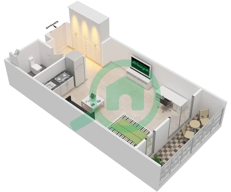 Афнан 4 - Апартамент Студия планировка Тип/мера C/6,7 Floor 9-16 interactive3D